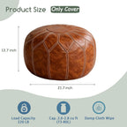 Thgonwid Round Unstuffed Pouf Cover, Faux Leather Storage Ottoman, Boho Moroccan Foot Stool, Multi-Purpose Home Decor for Living Room, Bedroom and Balcony, Brown, No Filling Included