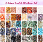 QUEFE 720pcs Crystal Chips Beads Ring Making Kit, 40 Colors Crystal Chips and Gemstone Beads for Jewelry Making Crystal Beads for Ring, Bracelets Earring Making Supplies, Craft Gifts