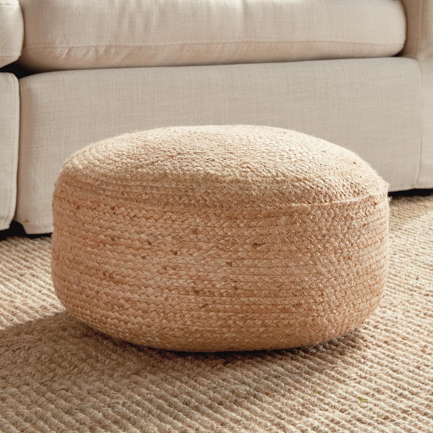 Napa Home & Garden Jute Round Pouf - Natural Jute & Foam Cotton - Firm Seating Tan