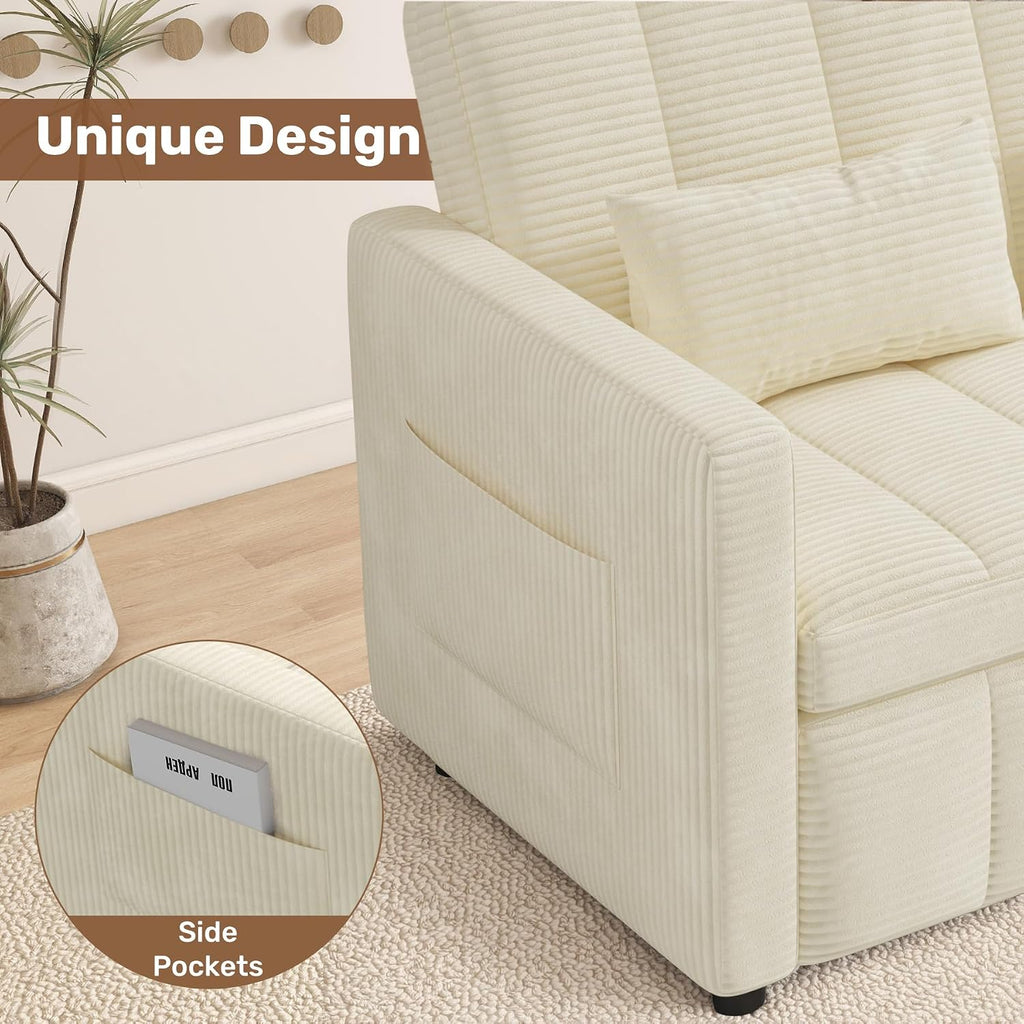 Nebuaegis Sleeper Sofa Bed,3-in-1 Convertible Pull Out Couch with Adjustable Backrest for Living Room,Loveseat Sofa Bed with Side Pockets,Easy Assembly,Beige,1 PCS