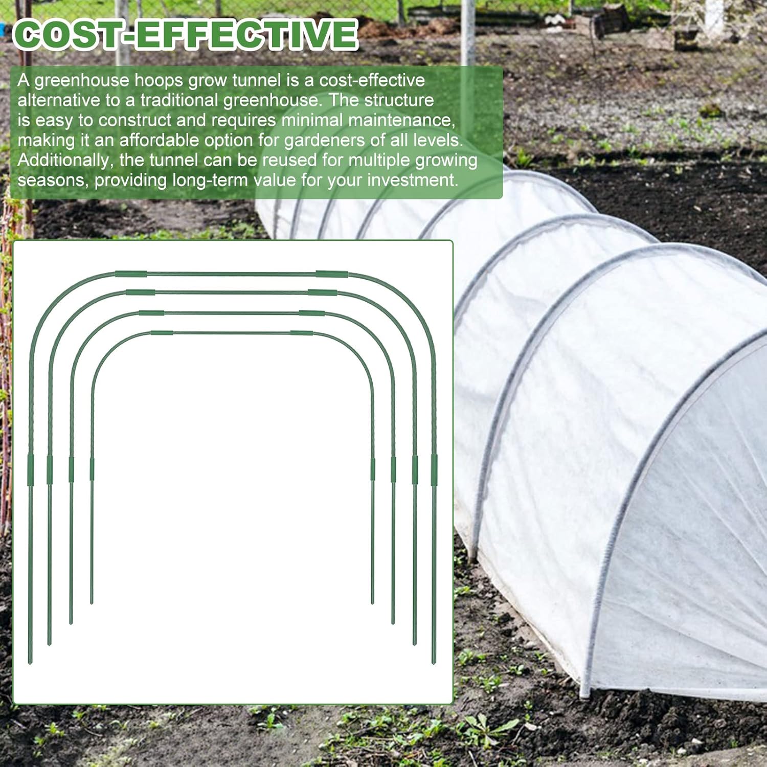 8 Sets 41.3"x31.5" Garden Hoops for Raised Beds, Greenhouse Hoops Grow Tunnel Durable Removable Row Cover Hoops for Garden Netting DIY Kits with 24 Clips