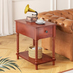 ROOMTEC Solid Wood End Table with Drawer and Shelf, Narrow Side Table Living Room, Vintage Wood Narrow Sofa Side Table, Nightstand for Bedroom, 14" W x 22" D x 24.8" H