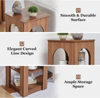 weselon End Table Set of 2, Mid-Century Modern Side Table with 3-Tier Storage Shelves and Arched Carving Lines, Square Fluted Nightstand for Living Room, Bedroom, or Office (2, Walnut)