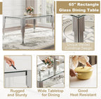 Modern Rectangle Glass Dining Table, 65" Clear Tempered Glass Desktop with Silver Mirrored Stainless Steel Legs, Stylish Elegant for 6 People, for Kitchen, Living Room, Office