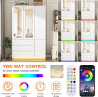 75"H Tall Modern 3 Doors Wooden Armoire Wardrobe Closet with 3 Drawers & 2 Mirror,Clothing Storage Cabinet with Hanging Rod,Bedroom Large Freestanding Armoires with Led Lights for Bedroom,White