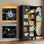PAOFIN 71" H Locking Display Cabinet with Glass Door, Metal Curio Cabinets with 4 Adjustable Shelves, Tall Liquor Cabinet Display Case for Living Room, Collectibles, Home - Assembly Required Black