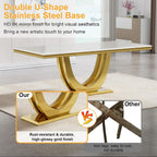 70" White Marble Dining Table, Luxury Kitchen Table for 6 8, Large Rectangular Dinner Table with U Shaped Gold Stainless Steel Pedestal, Mid Century Modern Dining Table for Kitchen Dining Room