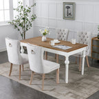 Linen Dining Chairs Set of 2, Tufted Upholstered High Wingback Chairs with Nailhead Trim & Pull Ring, Solid Wood Legs in Weathered Finish for Dining Room, Sillas de Comedor, Beige