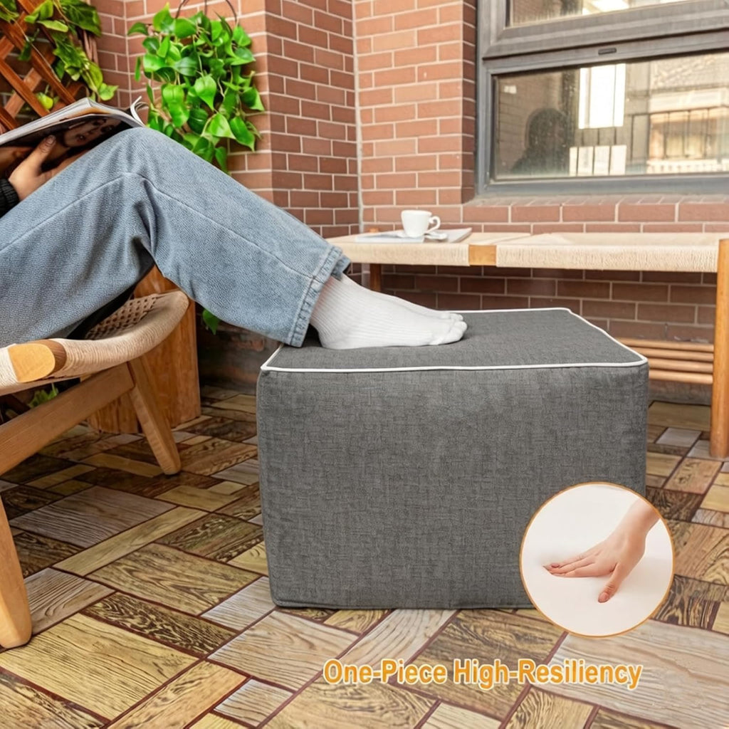 Outdoor Square Ottoman,Pouf Foot Rest for Patio Waterproof,Gray,20x20x14In | Patio Ottoman Footrest with High-Density Foam Filler Perfect as Waterproof Footstool,Extra Seating for Deck Garden Poolside