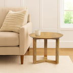 TUP THE URBAN PORT Nina 18.5" Round Handcrafted Side End Table | Natural Brown Mango Wood