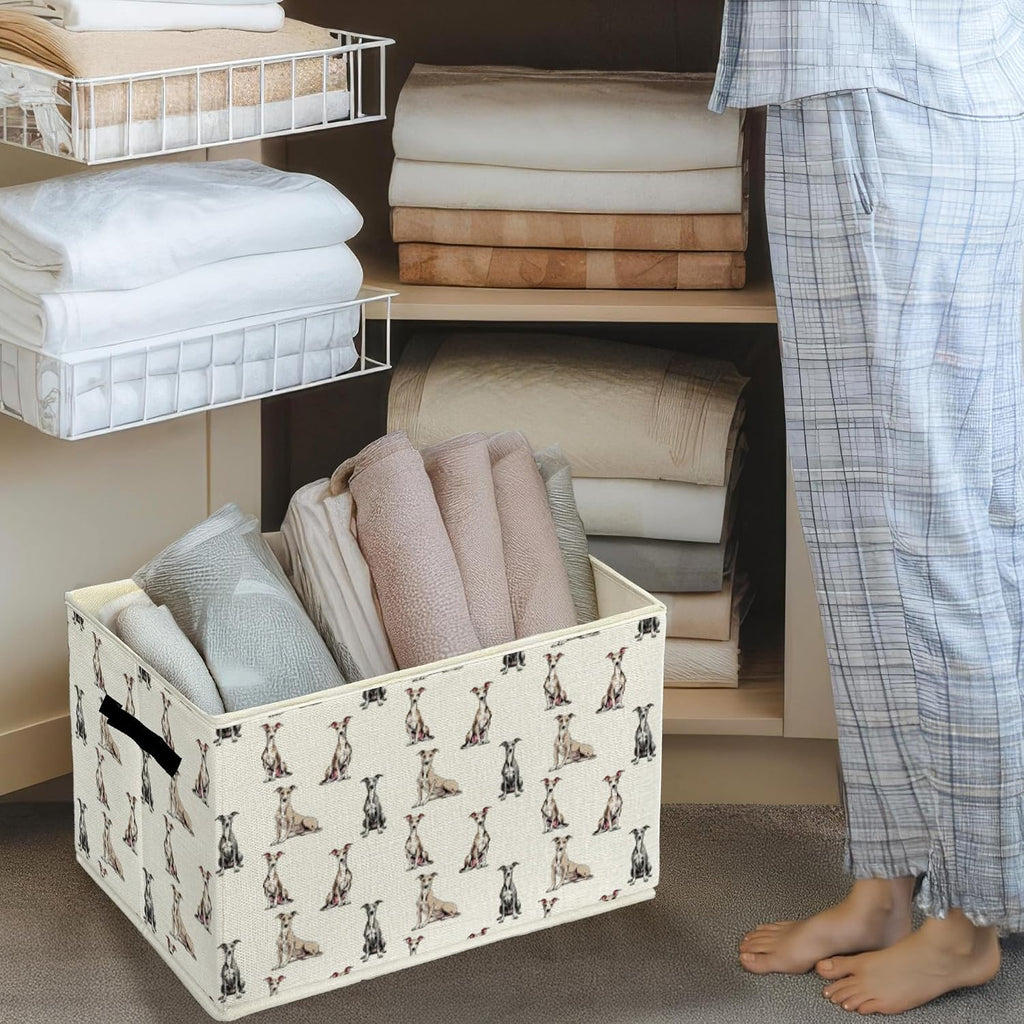 Greyhound Gifts Storage Bins & Boxes with Handles, Dog Foldable Basket for Organizing Dog Lovers Owners, Greyhound Christmas Storage Laundry Hampers for Bedroom Bathroom Clothes Toys Books