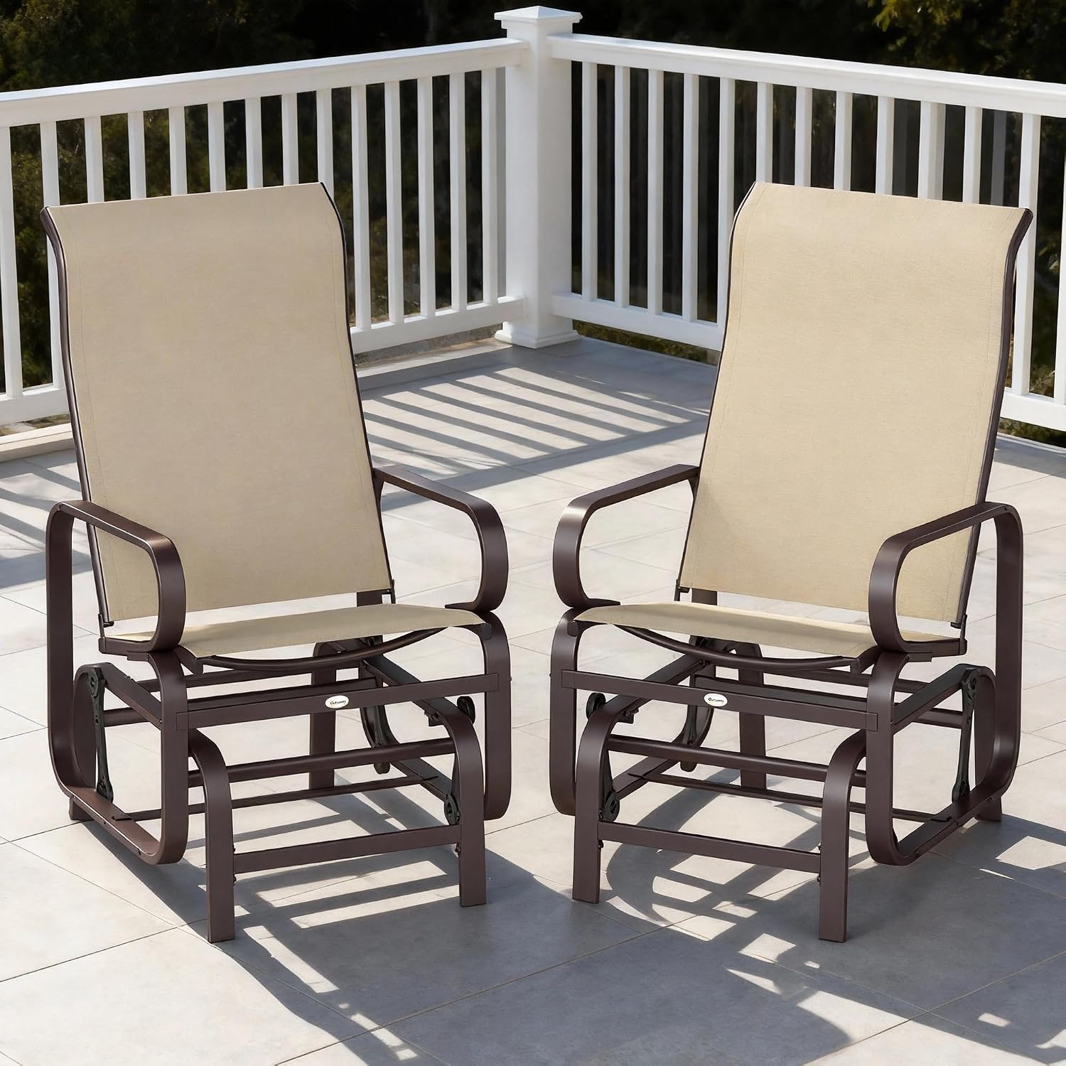 Outsunny Outdoor Glider Chair Set of 2, Smooth Gliding Mechanism, Khaki | Gliders for Outside Patio, Lightweight Construction, Backyard