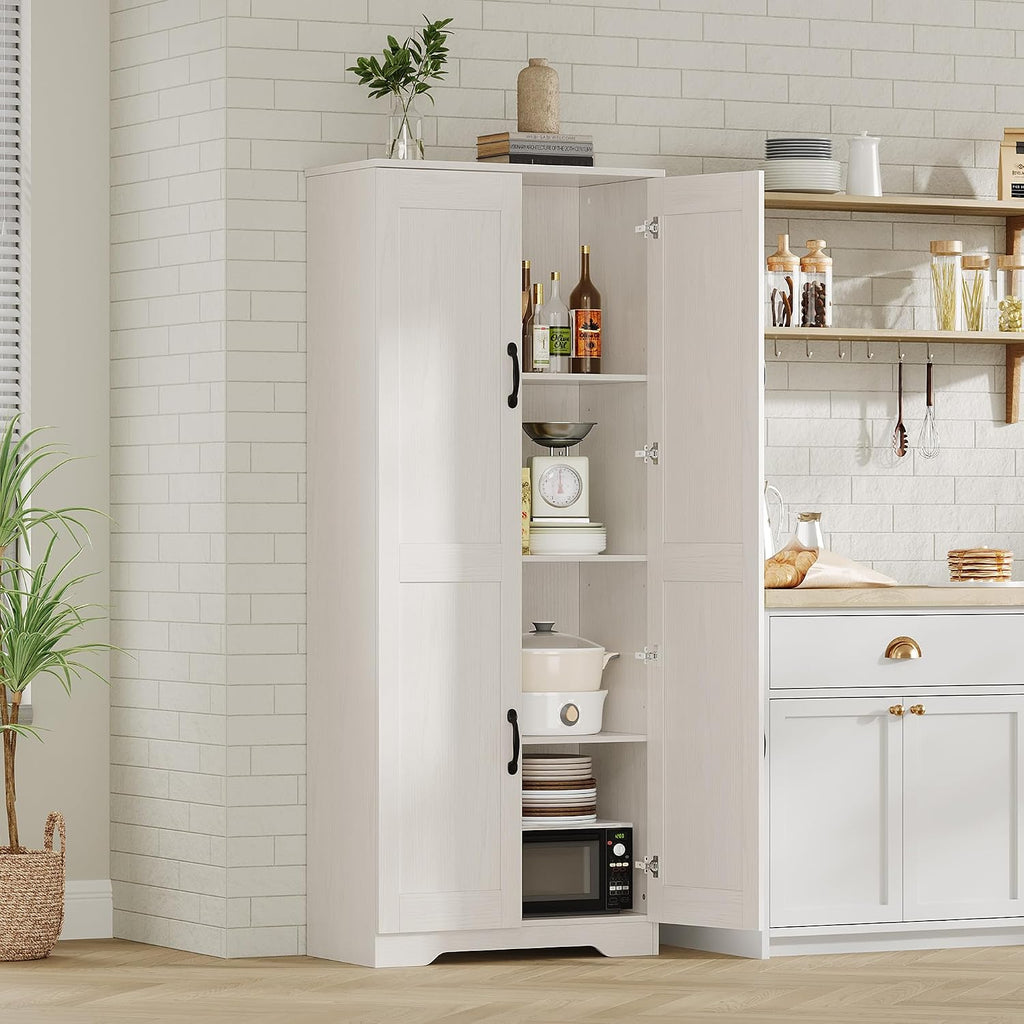 GAOMON Adjustable Shelf Storage Cabinet 60" Tall White, 2-Door Pantry with Shelves for Kitchen Organization, Bathroom Storage, Living Room