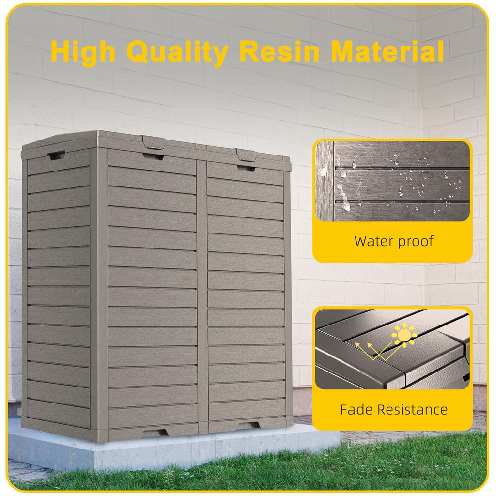 62 Gallon Outdoor Trash Can with Tiered Lid and Drip Tray,Waterproof Resin Waste Bin Indoor,Durable,Stylish,Lightweight Garbage Bin for Patio,Kitchen,Backyard and Office(Light Brown)