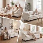 69" Couch Sofa L-Shape 3 Seat with Ottoman, Small Cloud Sofa Double-Layer Cushion 23" Deep Seat Washable Chenille Pillows Couches for Living Room Apartment Office 69-Beige-L