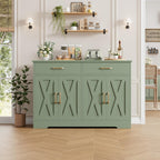 HOSTACK Buffet Cabinet with Storage, 47.2" Kitchen Sideboard Buffet with Drawers, Modern Farmhouse Coffee Bar Station with Shelves, Barn Doors Storage Cabinet for Living Room, Green