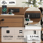 SEDETA 44" File Cabinet with Lock, Filing Cabinet fits Legal/Letter Size | Walnut Lateral 2 Drawer Filing Cabinets for Home Office with Lock, Power Strip, 6 Storage Shelves, Wheels and 4 Hooks