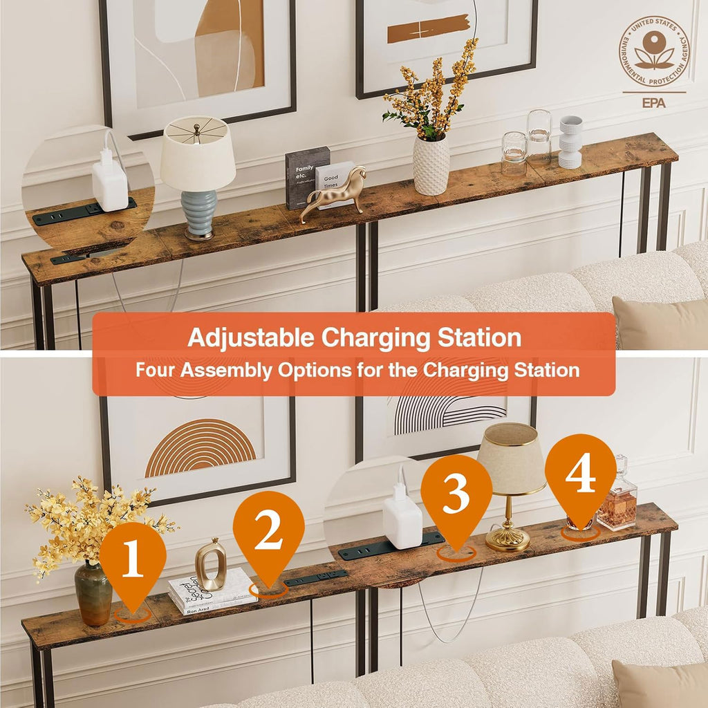 Keelian 78" Narrow Console Sofa Table with Power Outlets & 2 USB Ports | Metal Frame, Perfect for Hallway, Office, and Behind Couch Table - Easy Assembly, 4.9" Extension Cord Included