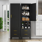 67" Tall Narrow Metal Storage Cabinet, Freestanding Pantry Organizer, Black | Slim Bathroom Cabinets with 2 Drawers & 3 Adjustable Shelves, Multi-Use Cupboard for Kitchen Office Living＆ Dining Room