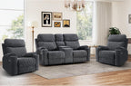 HAOMARKETS 3-Piece Recliner Sofa Set with Charging Ports, Include 2 Power Recliner Chairs and Electric 2-Seater Loveseat Reclining Couch with Hidden Storage and Cup Holders for Living Room, Dark Grey