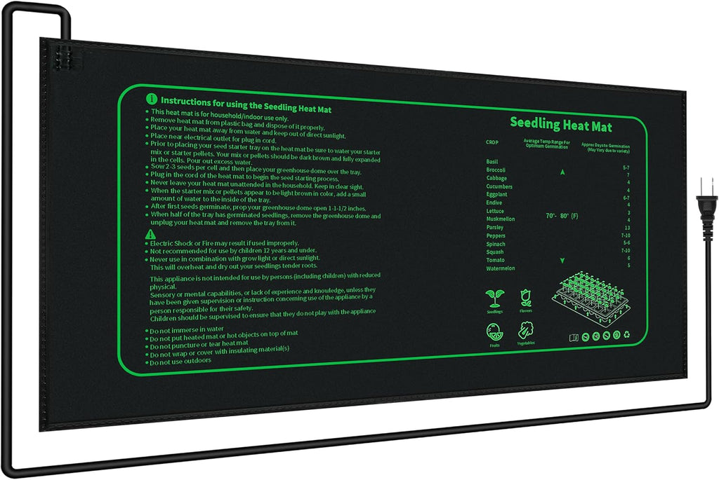 Seedling Heat Mat for Seed Starting,10" x 20.75" Waterproof Heating Pad for Indoor Plants Germination (Black 1 Pack)