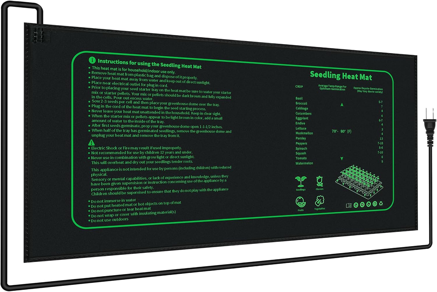 Seedling Heat Mat for Seed Starting,10" x 20.75" Waterproof Heating Pad for Indoor Plants Germination (Black 1 Pack)