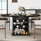 IBF Black Round Dining Table for 4-6, 47" Kitchen Table with Fridge Space, Modern Dining Room Tables with Storage, Industrial Wood Dinner Tables for Home Kitchen Living Room, Black Oak, Only Table