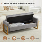 57" Storage Ottoman Bench，Upholstered Linen End of Bed Bench Entryway Storage Bench for Living Room,Light Grey