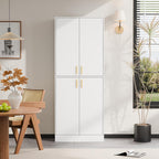 Cozy Castle Kitchen Pantry Cabinet, 71" Tall Wood Storage Cabinet with Doors and Shelves 4 Doors Freestanding Cupboard for Dining Room Living Room Furniture, White