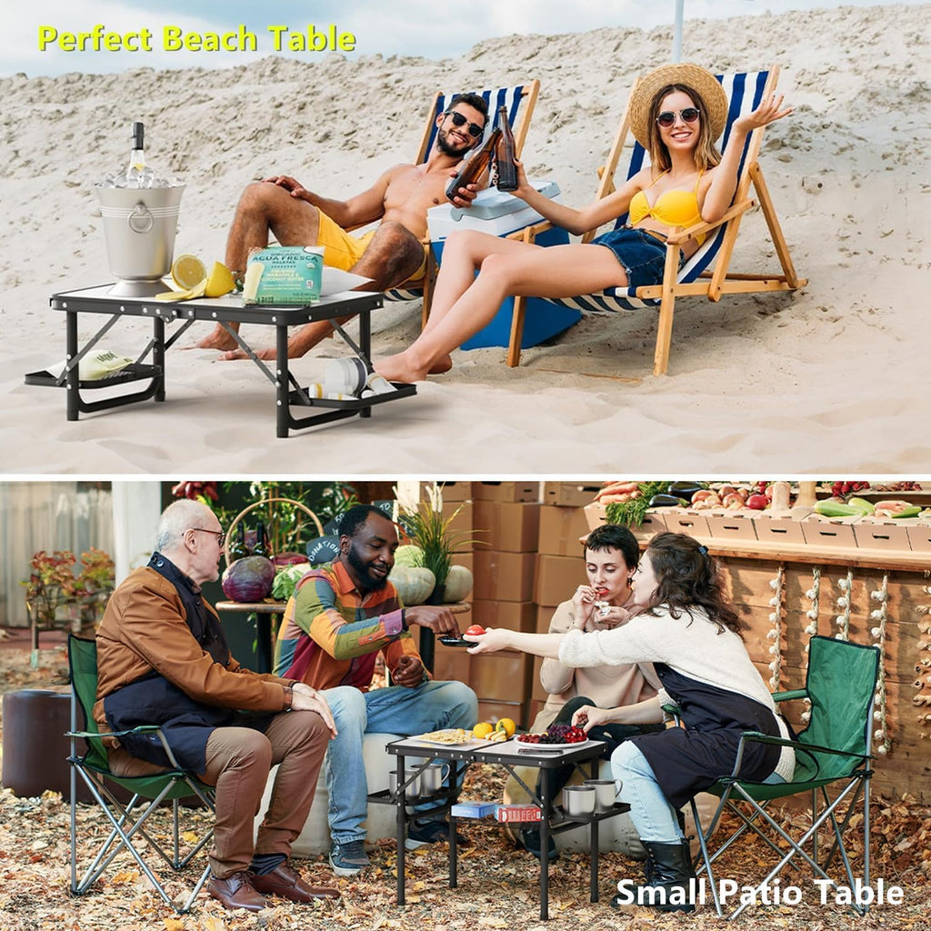 Titanker Small Camping Table Foldable 2ft, Folding Picnic Table with Side Racks & Net, Folding Camp Table Portable Beach Table, Car Camping Essentials, Sturdy Light Aluminum, Gift for Father Husband
