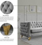 mikibama 80.5" Velvet 3 Seater Sofa Couch for Living Room,Button Tufted 3-Seat Couches with Nailhead Trims,Modern Upholstered Sofas with Golden Metal Legs for Bedrooom,Office