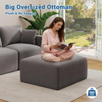 40" Oversized Square Corduroy Ottoman, Large Ottoman Pouf Footstool, Grey | Poofy Soft Foot Rest, Movable Pouf Ottoman, Floor Ottoman, Foam Chunk Filling, Living Room Sofa Couch Bedroom, 1 Piece
