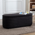 Storage Ottoman Bench Upholstered Fabric Storage Bench End of Bed Stool with Safety Hinge for Bedroom, Living Room, Entryway (45.5-inch, Black)