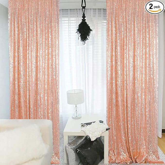 ShinyBeauty Sequin Curtains 2 Panels 4x10ft Rose Gold Backdrop Curtain Sequin Backdrop Wedding Backdrop Sequin Curtain Drapes Panels Photography Background Decoration