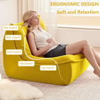 Bean Bag Chair for Adults, Single Lounge Chair with Lumbar Pillow, Comfy Floor Sofa with High-Resilience Foam, Lazy Accent Chair for Living Room, Bedroom, Apartment, Or Reading Corner, Yellow