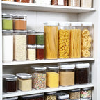 Felli Flip Tite TALL Storage Container with Lid 4" Air Tight Easy Open Ring Top, Clear Acrylic Skinny Canister Jar for Spaghetti Lasagna Fettuccine Noodle, Kitchen Cupboard Pantry Organizer (2.0 qt)