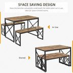 VECELO Kitchen Table with 2 Benches for 4, Wood Dining Room Dinette Sets for Breakfast Nook and Small Space, Brown
