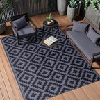OLANLY Waterproof Outdoor Rug 5x8 ft, Outdoor Plastic Straw Rug for Camping, RV Mat Outside, Indoor Outdoor Carpet for Porch, Deck, Backyard, Balcony, Picnic, Black & Grey