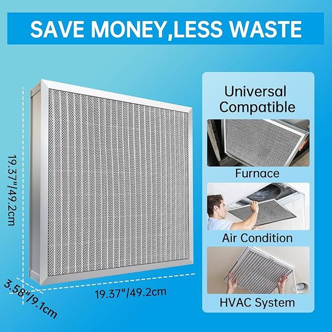 UBeesize 20x20x4 Reusable Electrostatic Air Filter HVAC AC Furnace Filter,Washable, Lasts a Lifetime,Permanent Air Filter,Breathe Fresher,Home And Office(Actual Size:19.37x19.37x3.58Inch)