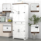 71" Tall Kitchen Pantry Storage Cabinet with Drawer & 4 Barn Doors, Freestanding Storage Cupboard with Adjustable Shelves, Large Capacity Floor Cabinet for Kitchen, Dining Room, Bathroom, White