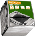 Yescom 30x40FT 14 Mil Heavy Duty Reinforced Poly Tarp Reversible Waterproof Tarpaulin Ground Sheet Cover Reversible Silver Black Tarps