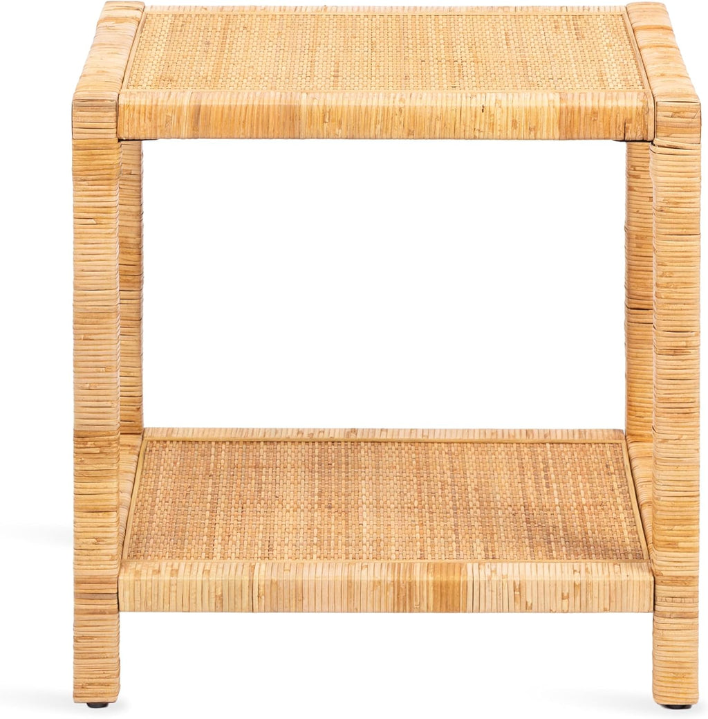 Kate and Laurel Rafina Coastal Rectangle Rattan Side Table, 22 x 14 x 24, Natural Brown, Transitional Boho Rectangular Woven Rattan End Table for Use as Living Room Decor Accent