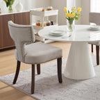 Mid Century Modern Farmhouse Dining Chairs Set of 2, Linen Upholstered with Curved Backrest & Copper Nail Trim, Hardwood Frame, Beige