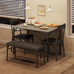 Garvee Dining Table Set for 4, Kitchen Table with Upholstered Bench and 2 Chairs, 4-Piece Wooden Dining Table Set for Apartment, Dining Room, Small Space, Gray