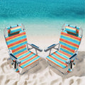 PASAMIC Backpack Beach Chairs for Adults 2 Pack Portable, Lay Flat Reclining Beach Chairs with 5 Positions, Tall Heavy Duty Folding Chair with Cup Holder, Cooler Pouch, Towel Bar, Multicolor Stripe