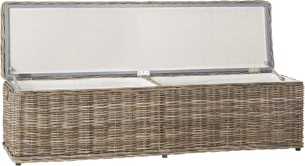SAFAVIEH Furniture - Caius Rattan Trunk - Grey - Rattan - Coastal Woven Design - Ideal for Living Room, Entryway, Bedroom, 63" W x 18.1" D x 18.7" H - Fully Assembled (SEA7017A)