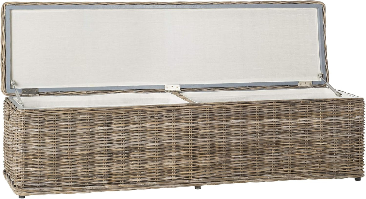 SAFAVIEH Furniture - Caius Rattan Trunk - Grey - Rattan - Coastal Woven Design - Ideal for Living Room, Entryway, Bedroom, 63" W x 18.1" D x 18.7" H - Fully Assembled (SEA7017A)