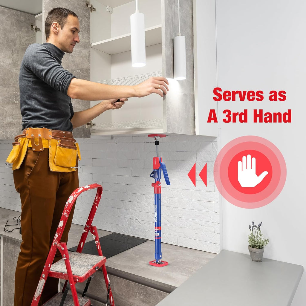 WORKPRO Cabinet Jack Support Pole, 23-5/8" to 45-1/4" Steel Telescopic Quick Support Rod Adjustable 3rd Hand Support System with 154 lbs Capacity for Cabinet Jack, Drywall Jack& Cargo Bars, 2-Pack