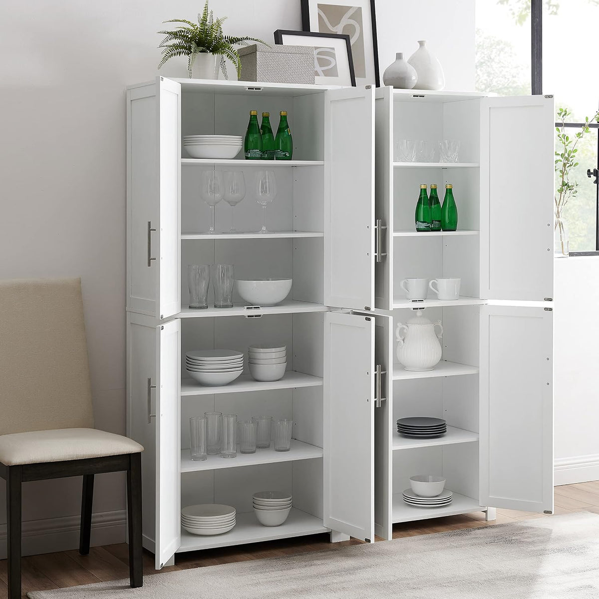 Crosley Furniture Savannah 2-Piece Pantry Storage Cabinet Set with Shelves, Kitchen, Dining, or Laundry Room, White