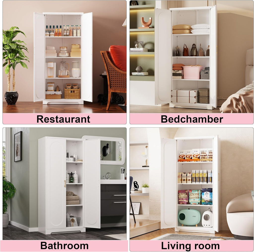 UNICOLY 60" Kitchen Pantry Cabinet, Metal Storage Cabinet with Doors and Adjustable Shelves, Tall Steel Cabinets for Kitchen, Living Room, Dining Room, Assembly Required, White